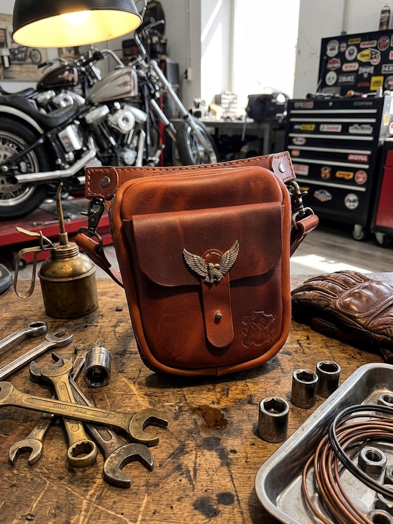 Handcrafted Bikers Leather Leg bag, Hip bag