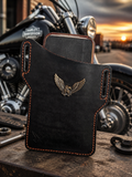 Biker Leather Phone Holster Rugged Leather  Orange Stitching & Suede