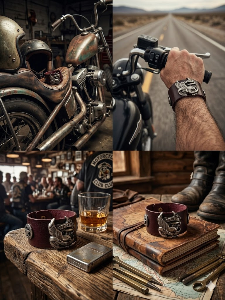 Handcrafted Leather Biker Cuff - Live To Ride, Ride To Live | UK Delivery £2.99 or Free Over £30