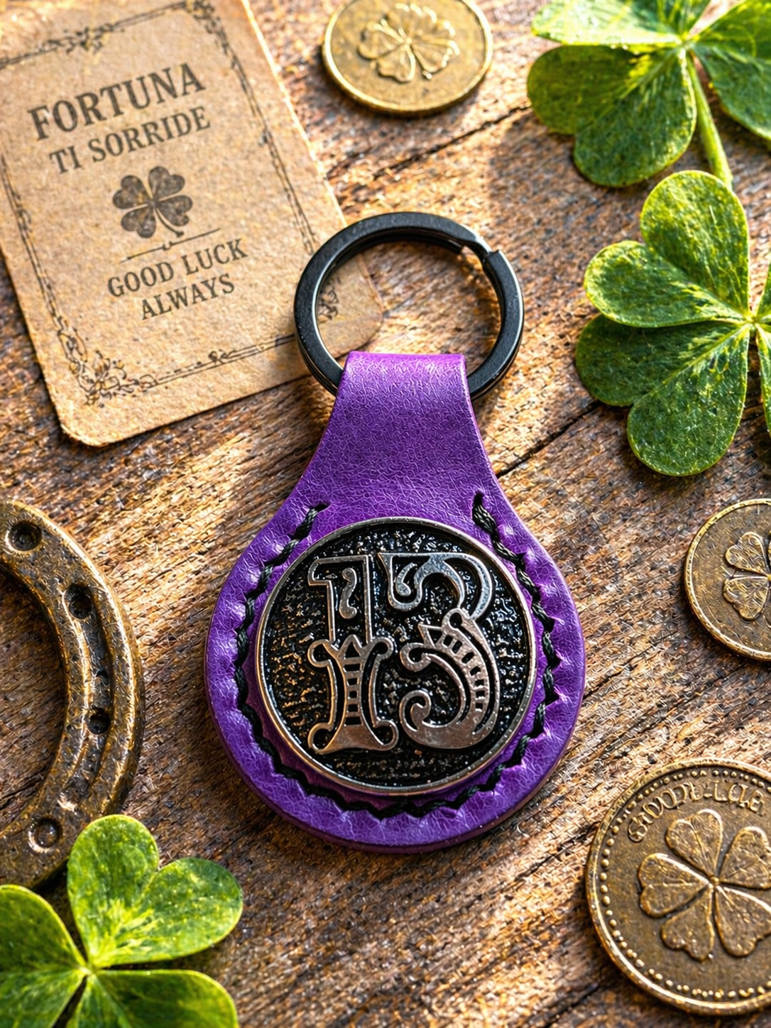 Lucky 13 Rider Series – Purple Leather Keychain – Handmade Biker Key Fob | UK Delivery £2.99 or Free Over £30