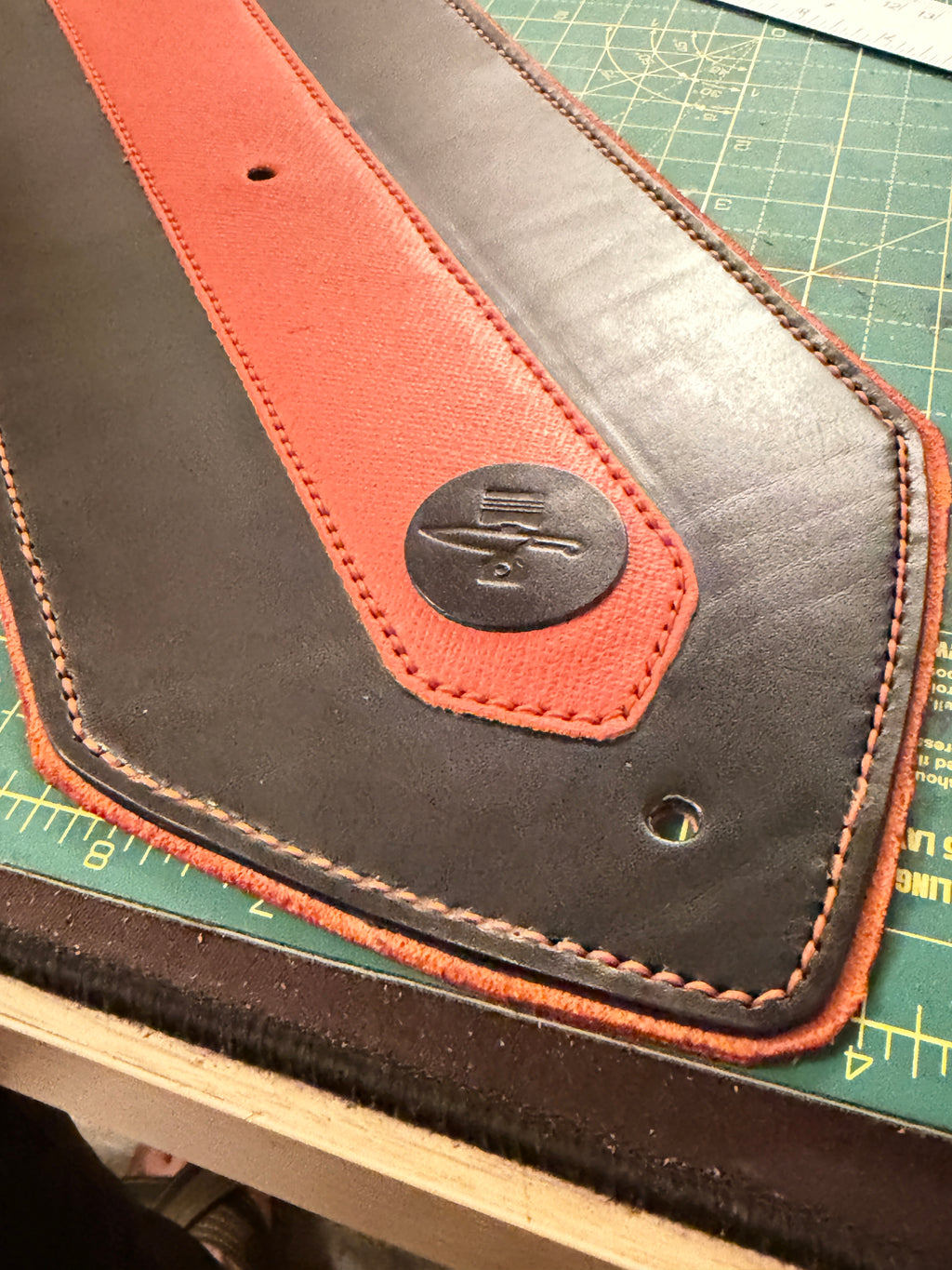 Leather Fender Bib for Harley XL883 | 3 Layer Heavy Duty | Black & Orange Saffiano