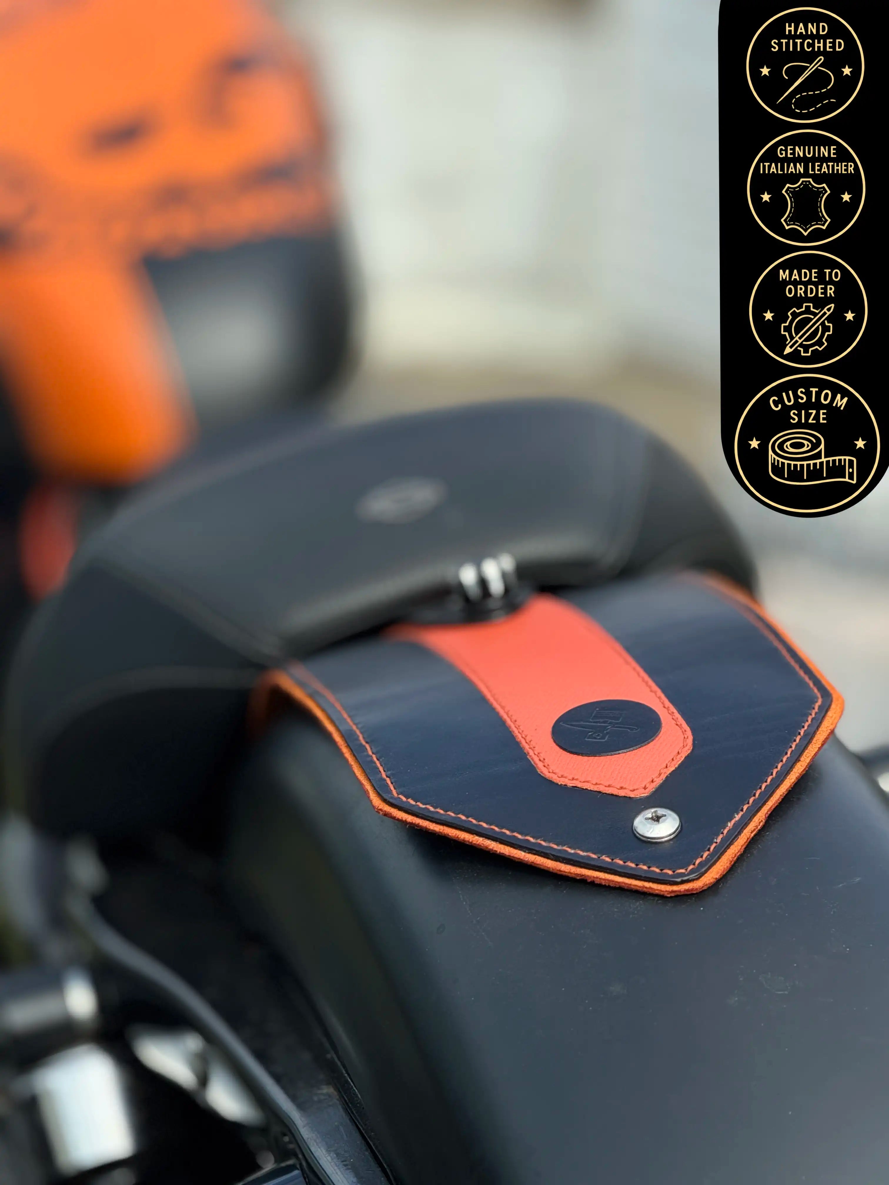 Leather Fender Bib Harley-Davidson XL883 – 3 Layer Heavy Duty Black Orange