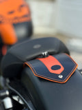 Leather Fender Bib for Harley XL883 | 3 Layer Heavy Duty | Black & Orange Saffiano