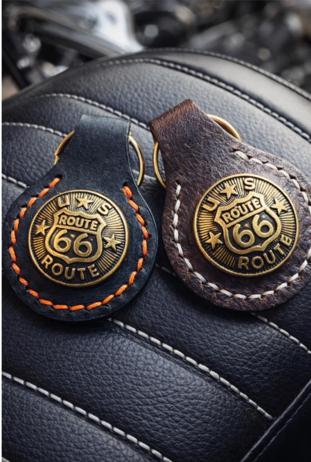 Route 66 Leather Keychain – Handmade Biker Key Fob, Full Grain Vintage American Style | UK Delivery £2.99 or Free Over £30