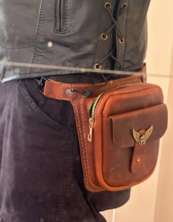Handcrafted Bikers Leather Leg bag, Hip bag
