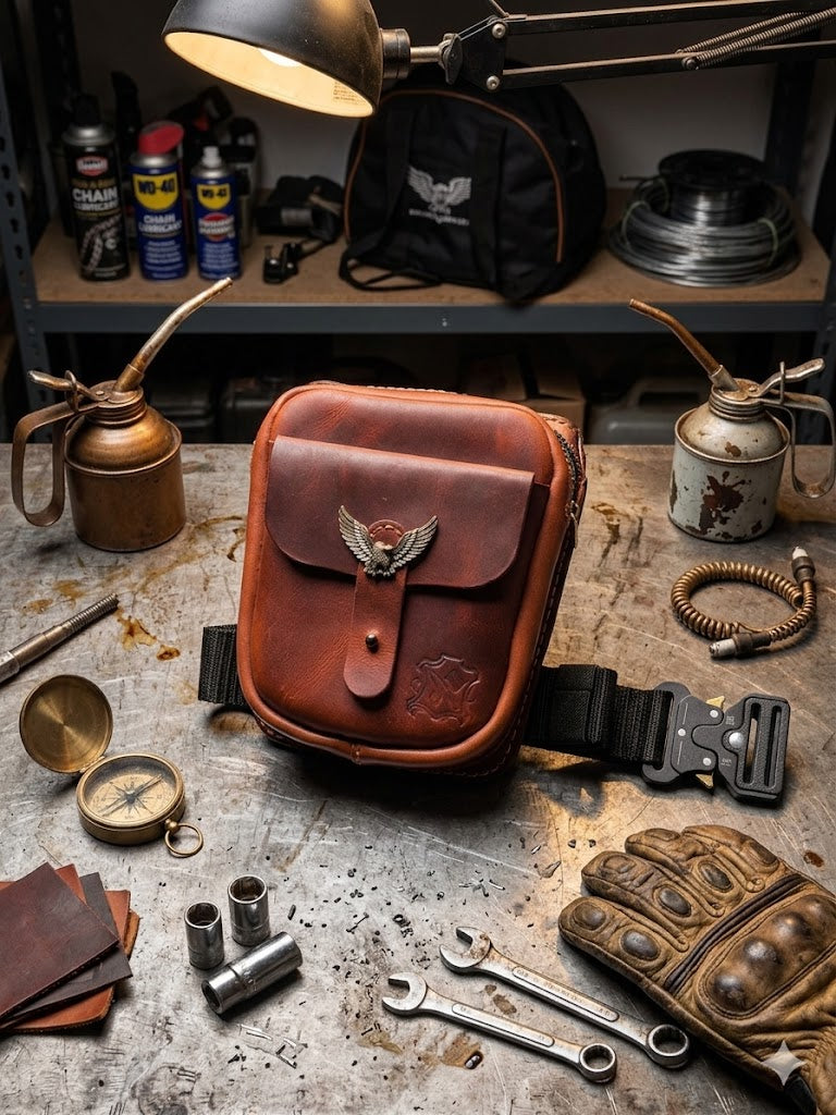 Handcrafted Bikers Leather Leg bag, Hip bag