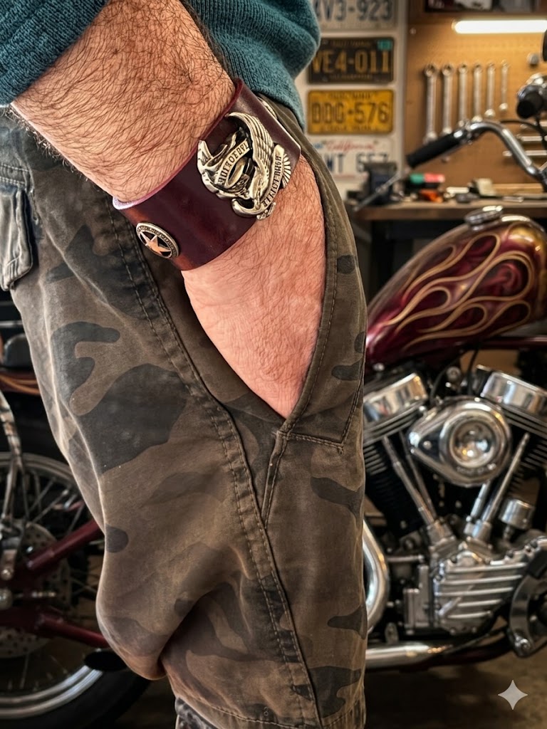 Handcrafted Leather Biker Cuff - Live To Ride, Ride To Live | UK Delivery £2.99 or Free Over £30