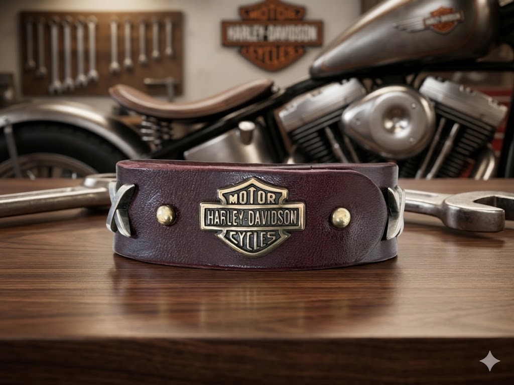 Full Grain Italian Leather Biker Bracelet – Handmade Rider Wristband