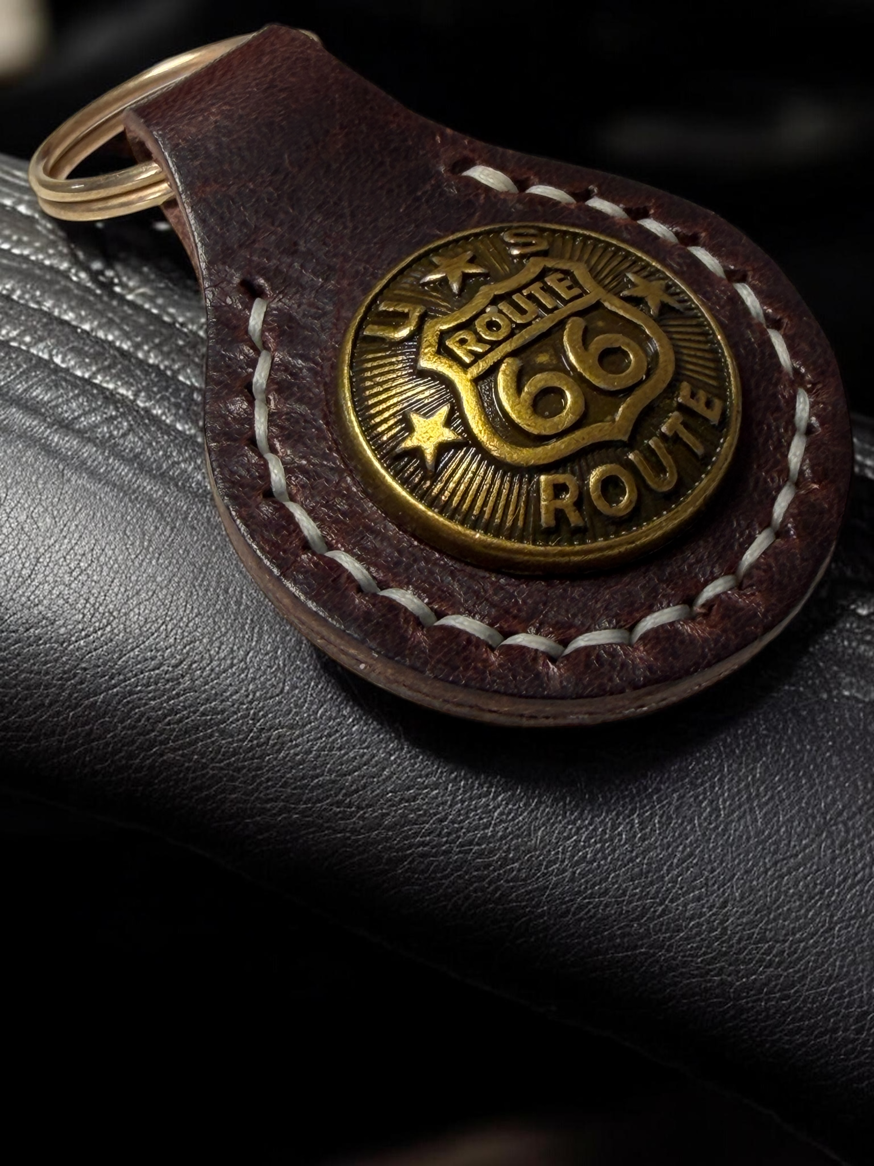 Route 66 Leather Keychain – Handmade Biker Key Fob, Full Grain Vintage American Style | UK Delivery £2.99 or Free Over £30