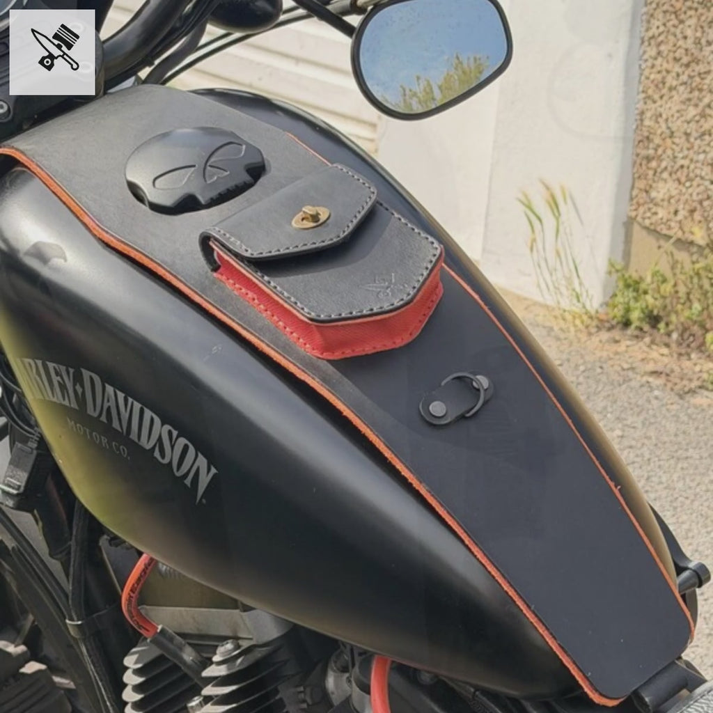 Handmade Leather Tank Bib Harley-Davidson Sportster 883 – Utility Pocket Contrast Stitching