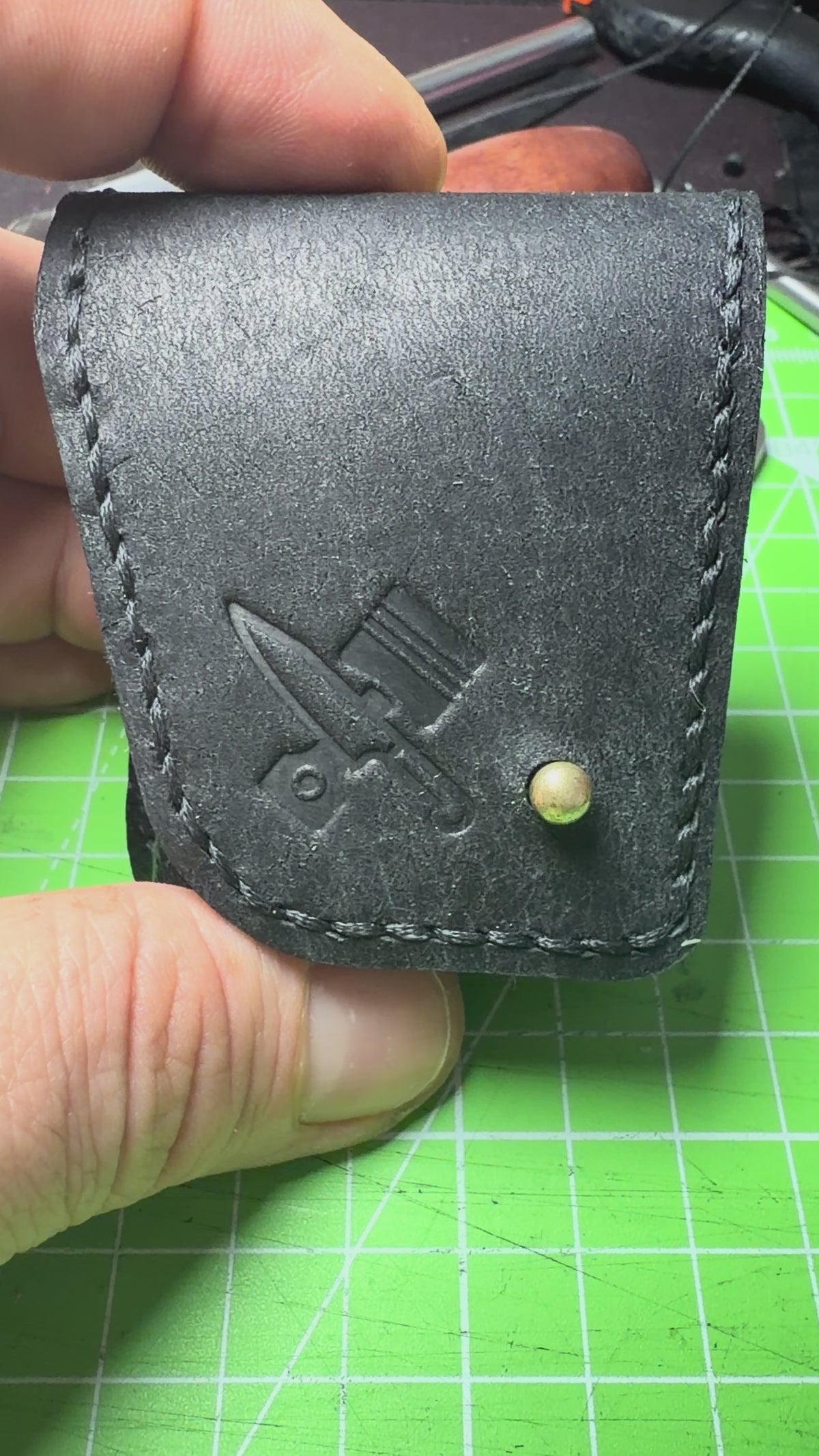 Leather Zippo Lighter Belt Holder – Handmade Italian Leather, Black & Orange